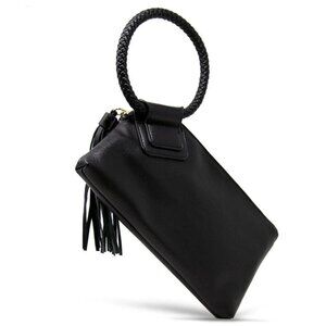 NEW! Black Soft Vegan Kayla Tassel Leather Ring Wristlet Clutch Zip Wallet Boho